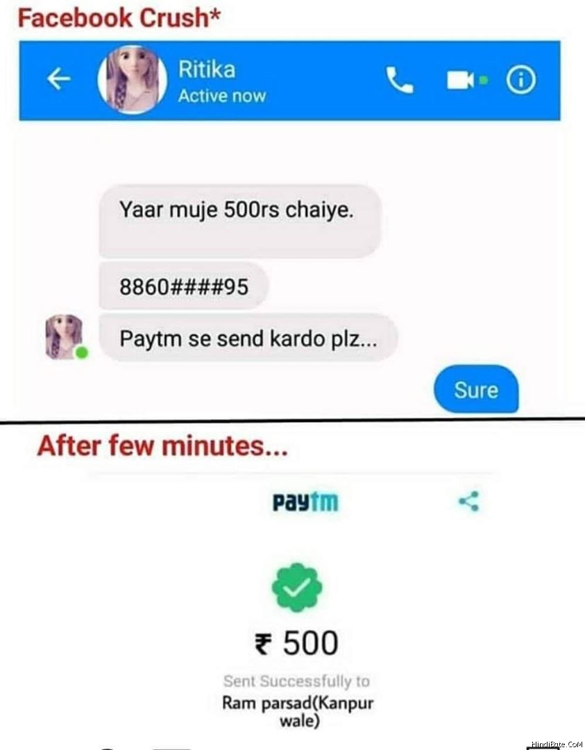 Facebook crush paytm payment meme