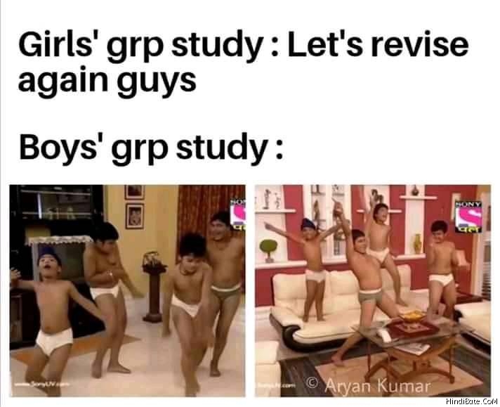 Girls group study vs boys group study meme