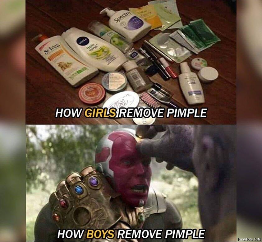 How girls remove pimple vs how boys remove pimple meme