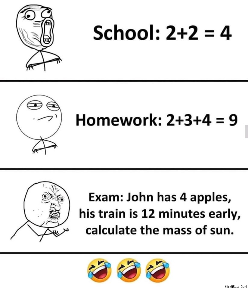 Math in school homework and in exam meme