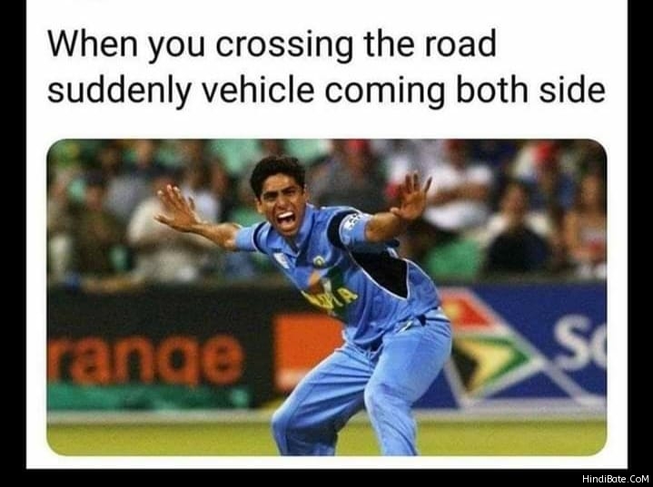 When you crossing road vehicle coming both side meme